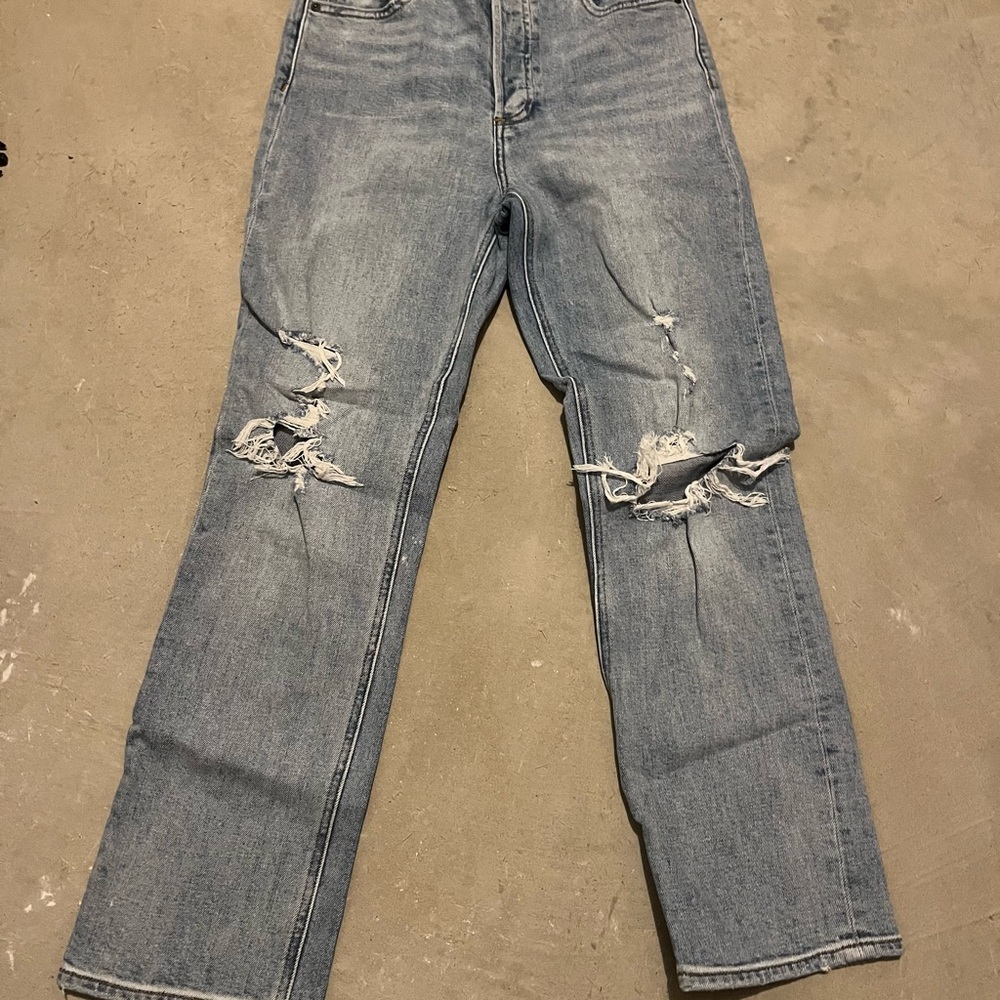 Denim Forum (Aritzia) Faded Blue distressed high waisted Jeans